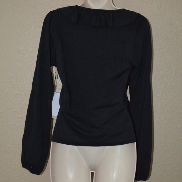 NWT $138 Sz XS Nation Los Angeles Black Giorgio V-Neck Flounce Blouse Top - Picture 8 of 9